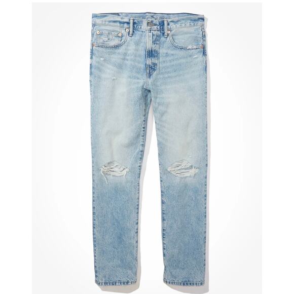American Eagle 90s Straight Jeans Light Wash Distressed Cotton Denim Ripped - Picture 1 of 15